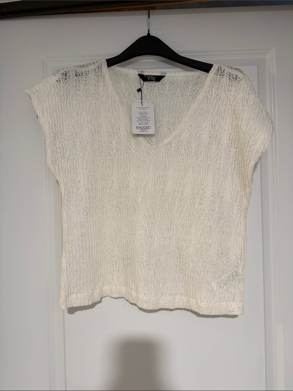 Ragged Priest Women's Cream Open-Knit V-Neck Tank